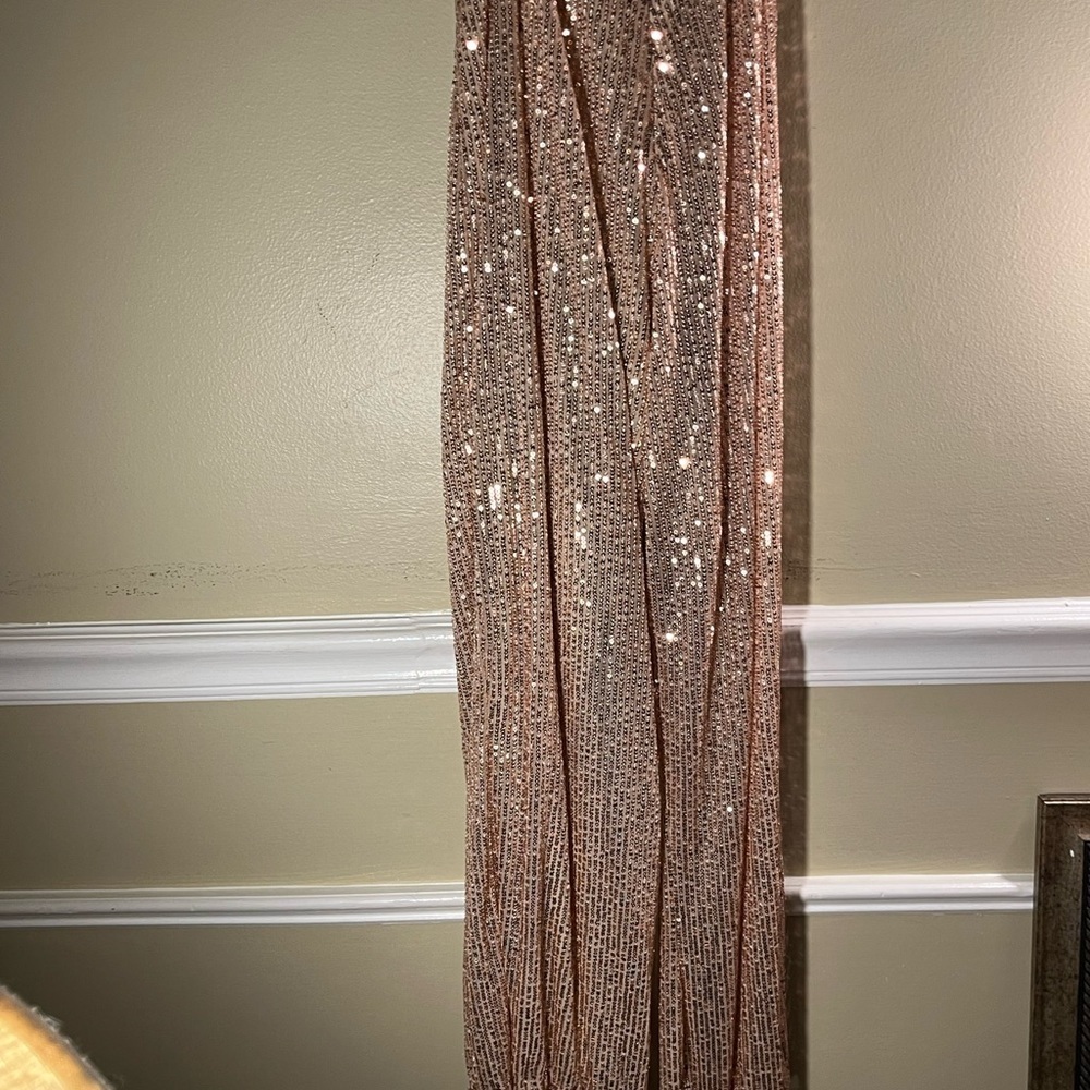 Ladies lined Jumpsuit Bronze color flare legs w/ tie sash - Picture 8 of 15